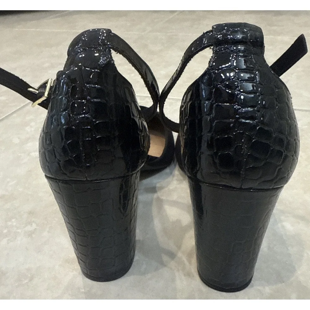 NEW NWT Christian Siriano Mary Jane Black Faux‎ Croc Block Heel Women's Sz 8.5